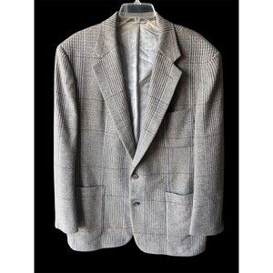 Joseph Abboud Country Wool Tweed Lined Sport Coat Blazer Brown Gray Plaid Mens L